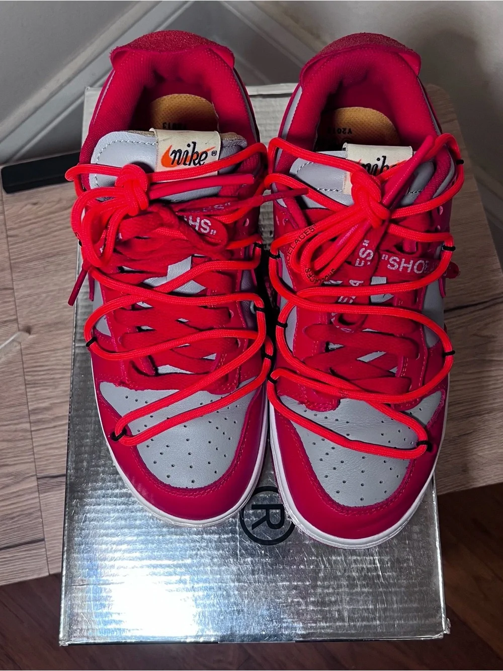 Nike Dunk Low x Off-White University Red 2019 with Double Laces